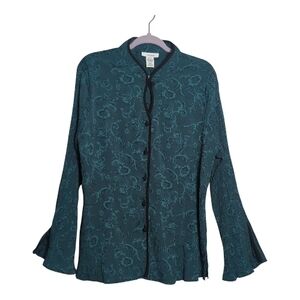 Dressbarn 22/24 Asian Vibe Teal Floral Bell Sleeve Tunic Contemporary Business